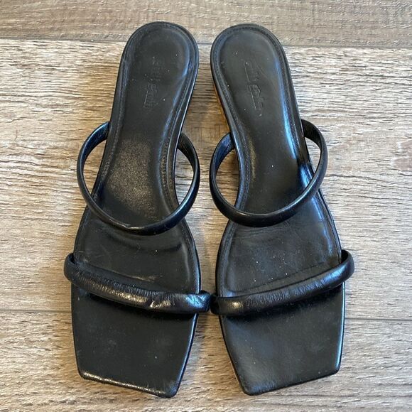 Cult Gaia Liz Black Leather Slide Sandals w Bamboo Inspired Block Heel Size 41 - Picture 4 of 12